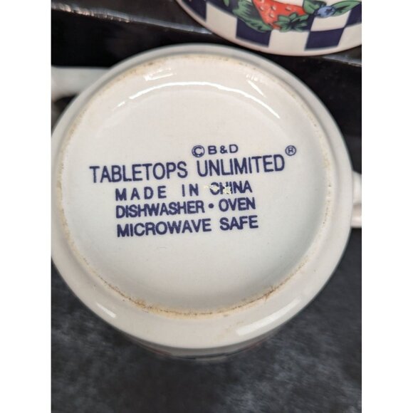 B&D Tabletops Unlimited Flat Coffee Cup Check with Fruit Pattern Lot of 4 - Picture 8 of 8